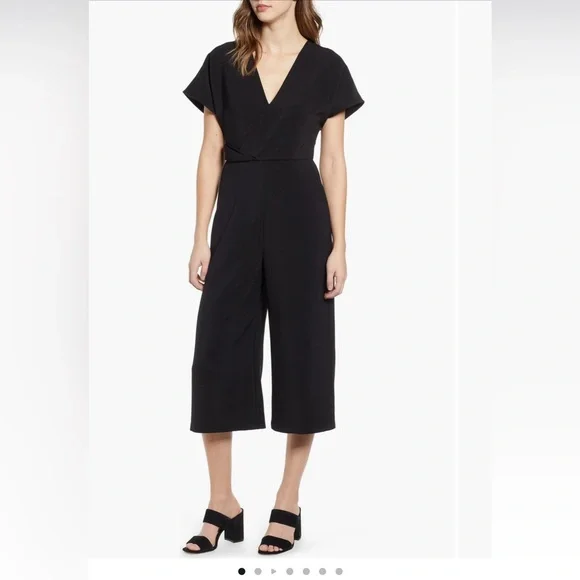 Leith Surplice Wide Leg Crop Jumpsuit in color “Teal Cyrus” - Picture 3 of 4